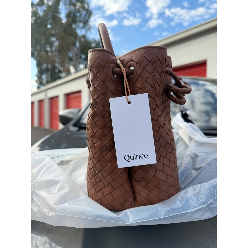 Quince Italian Leather Handwoven Satchel Cognac - Picture 2 of 5